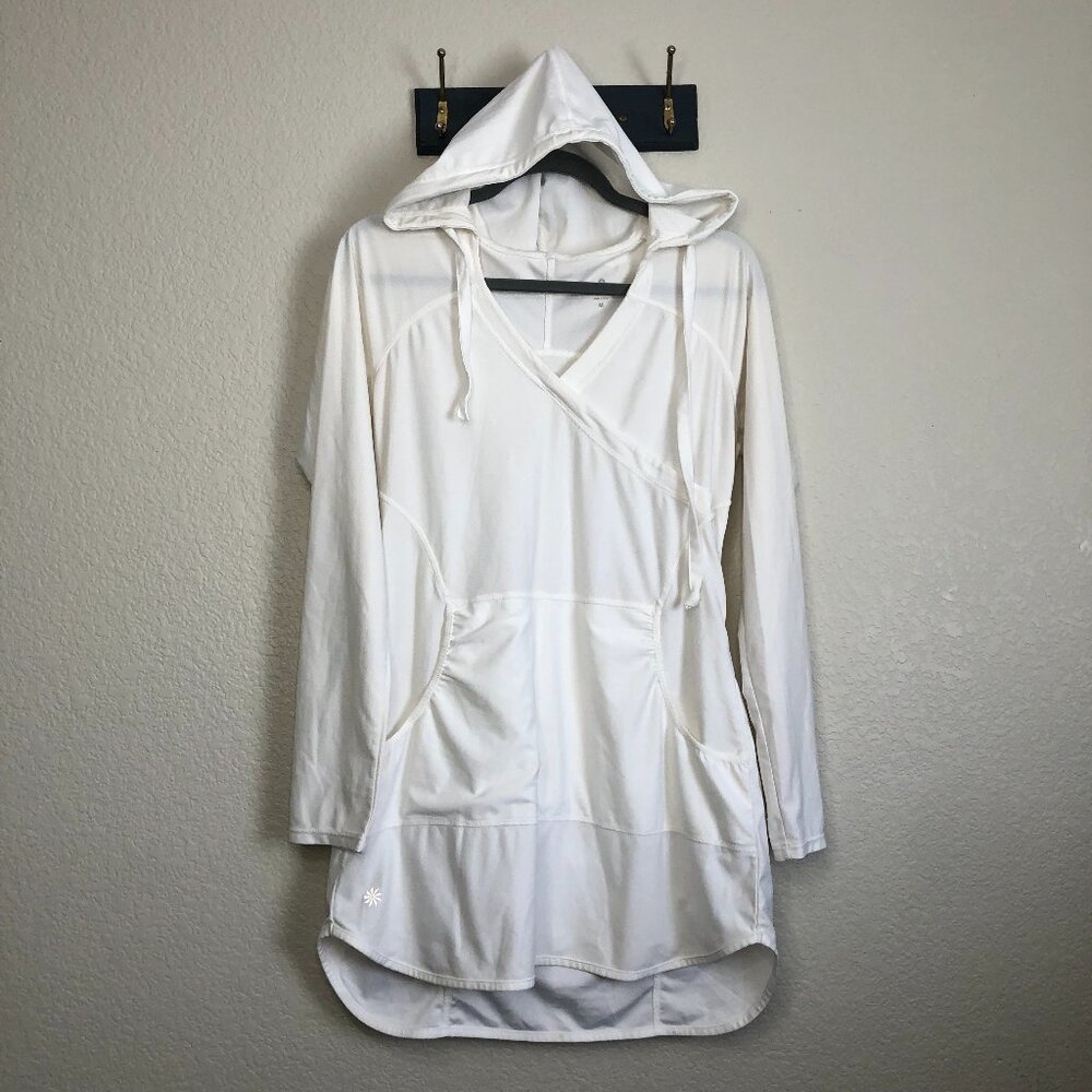 Athleta White Hooded Athletic Tunic Women's M Casual Athleisure Gym Yoga Running
